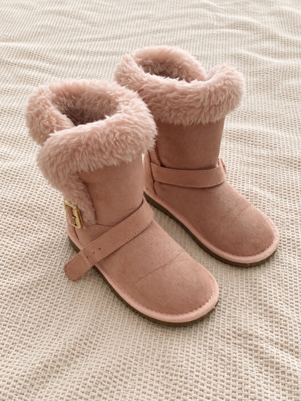 The Children’s Place Girls Blush Pink Faux Fur Buckle Boots Size 12